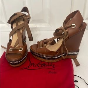 Christian Louboutin Tan tie up wedges